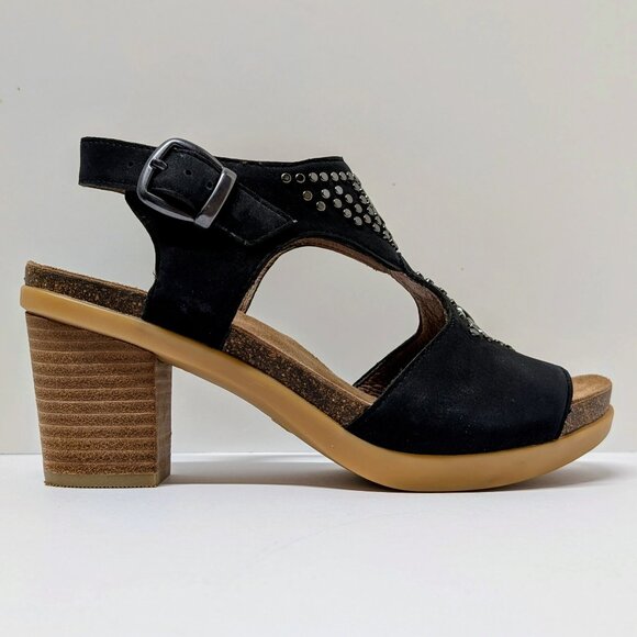 Dansko Deandra Block Heel Sandals in Black Nubuck Leather - Picture 3 of 16